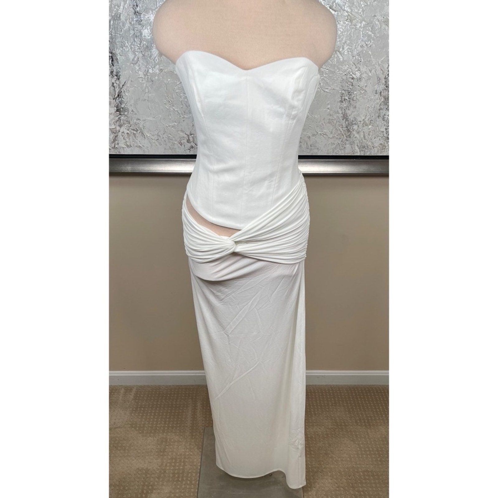 Alex Perry Strapless Draped Ruched Corset Cutout Crepe Jersey Maxi Dress Sz 2 — image 3 of 8
